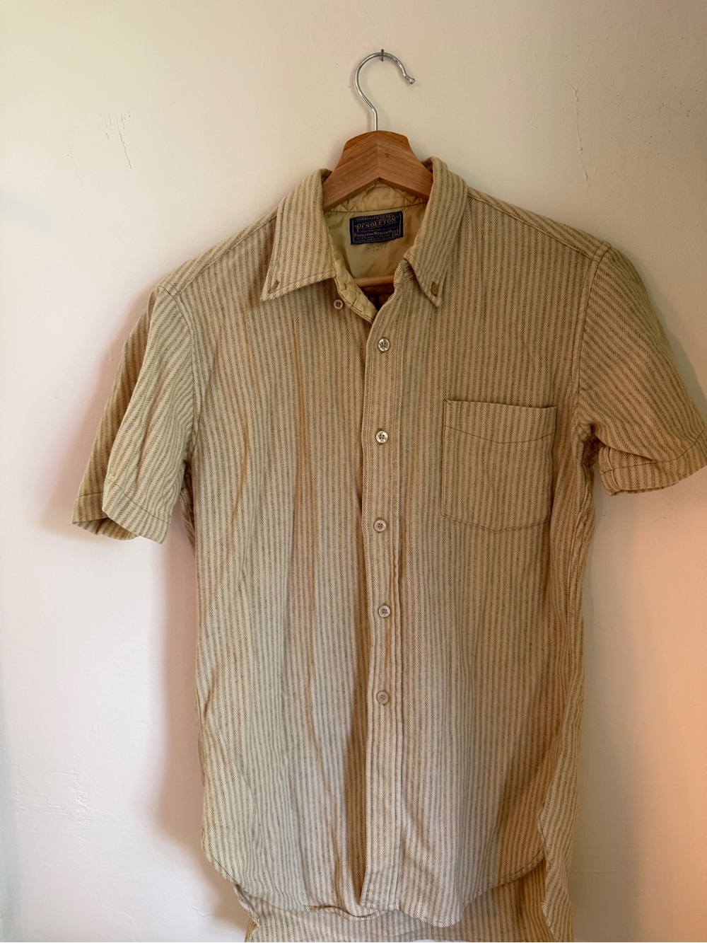 Pendleton Beige and Light Brown Striped Short-Sleeve Button-Down Shirt